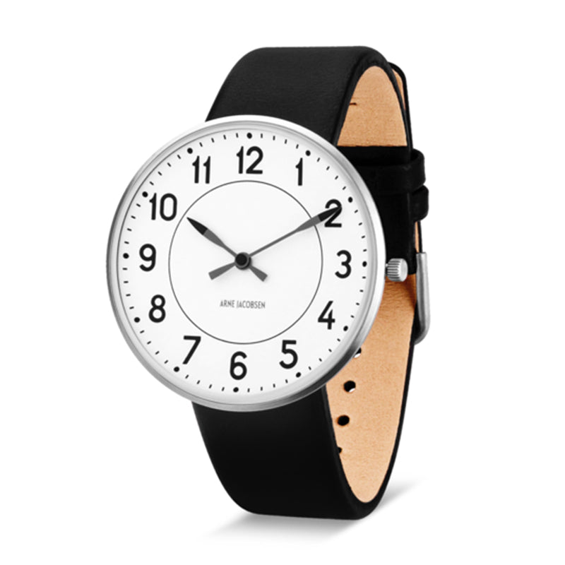 Arne Jacobsen Station watch 40mm white dial black strap