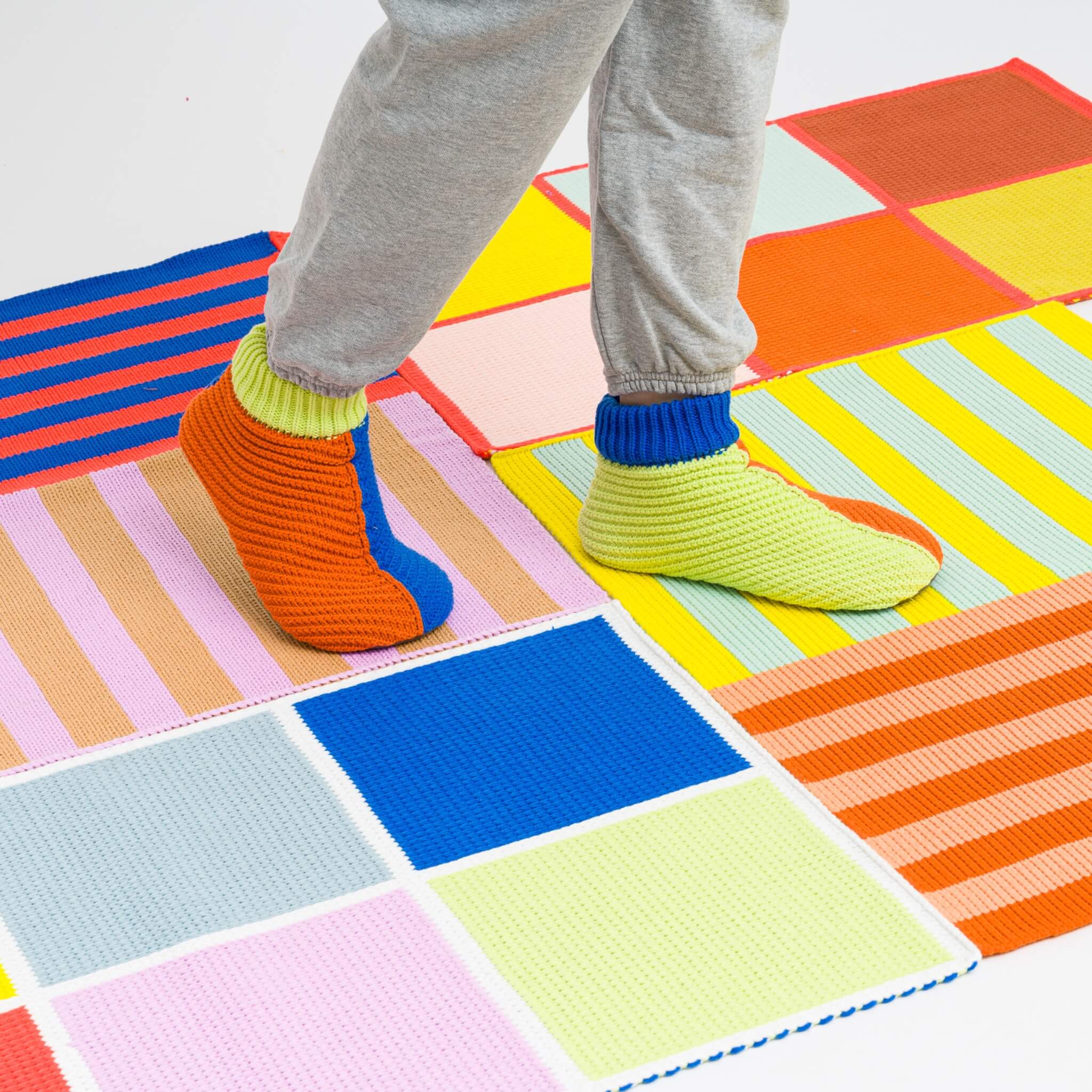 Mismatch Knit Bootie Slippers | Lime Cobalt / XL
