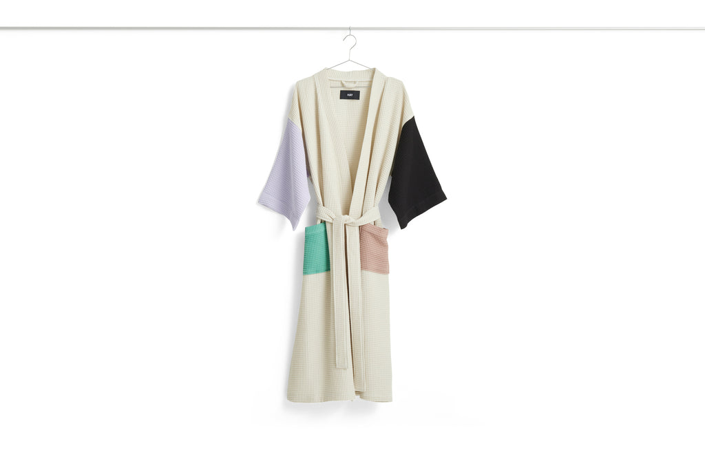Waffle Bathrobe, Off White Multi