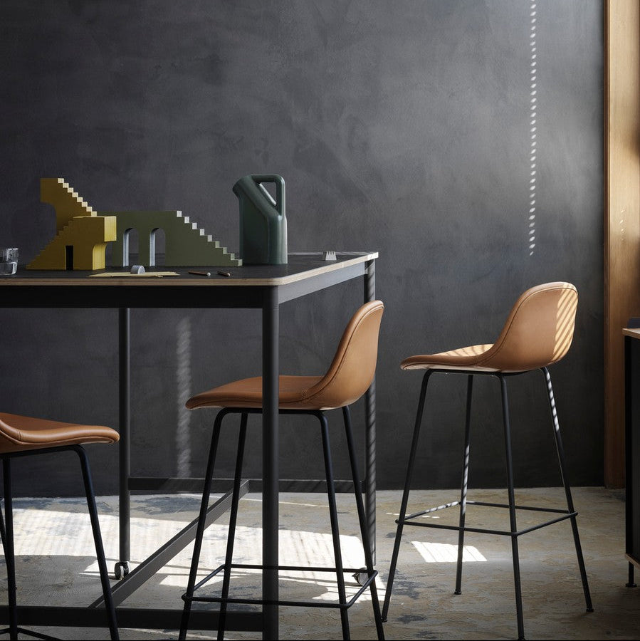 Fiber Stool with Backrest, tube base, 65cm, Ochre/Black