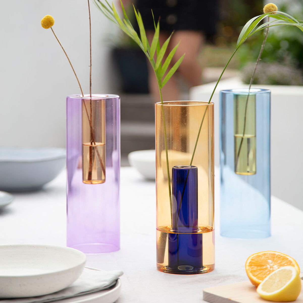 Reversible Glass Vase - Large - Peach / Cobalt