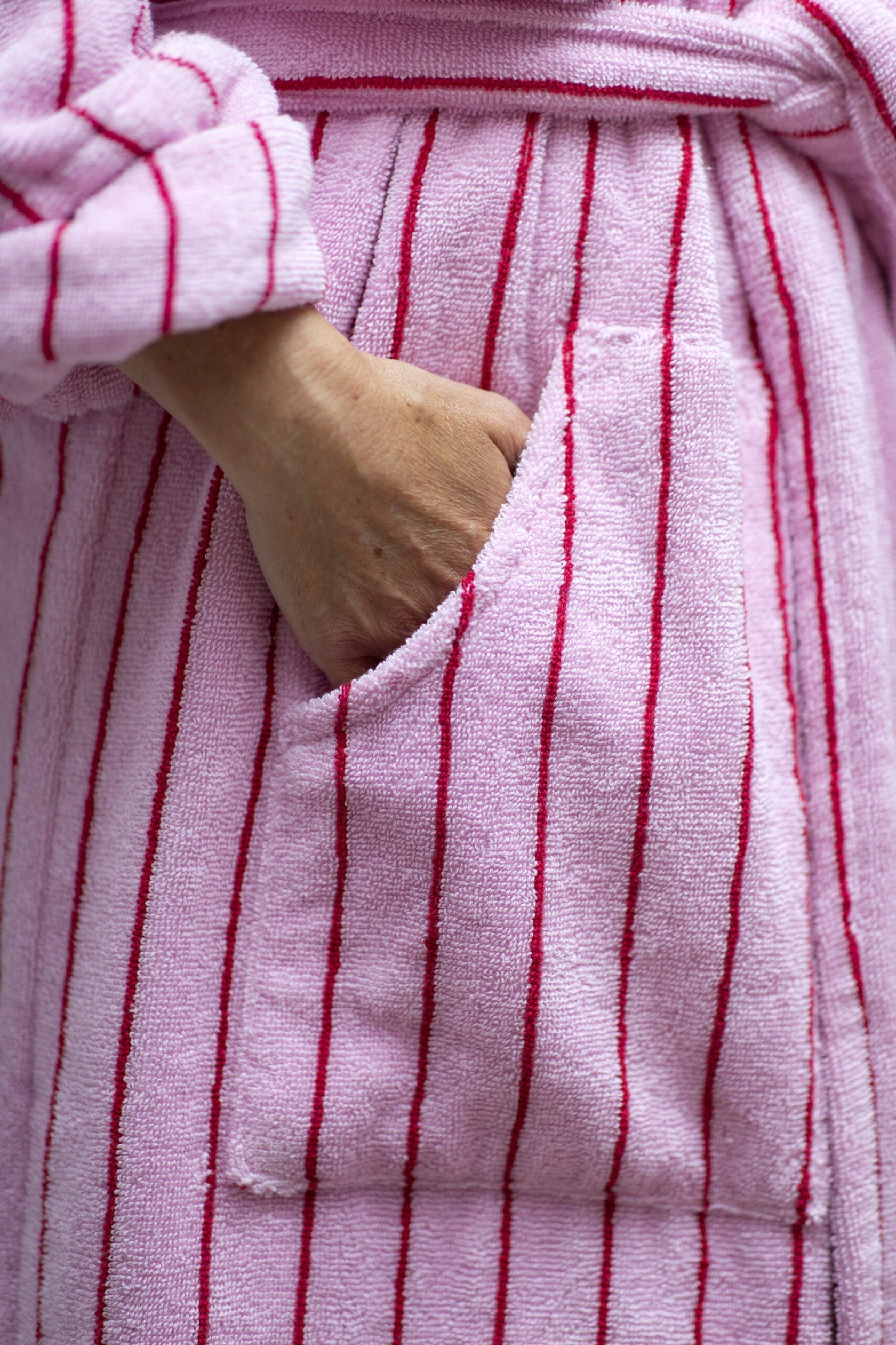 Naram Bathrobe, Baby Pink/Ski Patrol Red