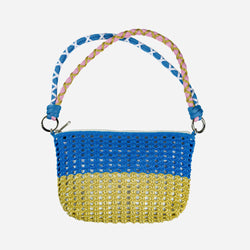 Colorblock Raffia Zip Bag | Golden Olive Cobalt