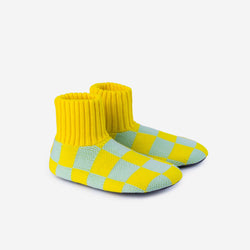 Checkerboard Knit Sock Slippers | Jade Yellow / XL
