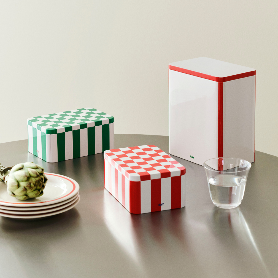 Tin Container, Large, Off White/Red