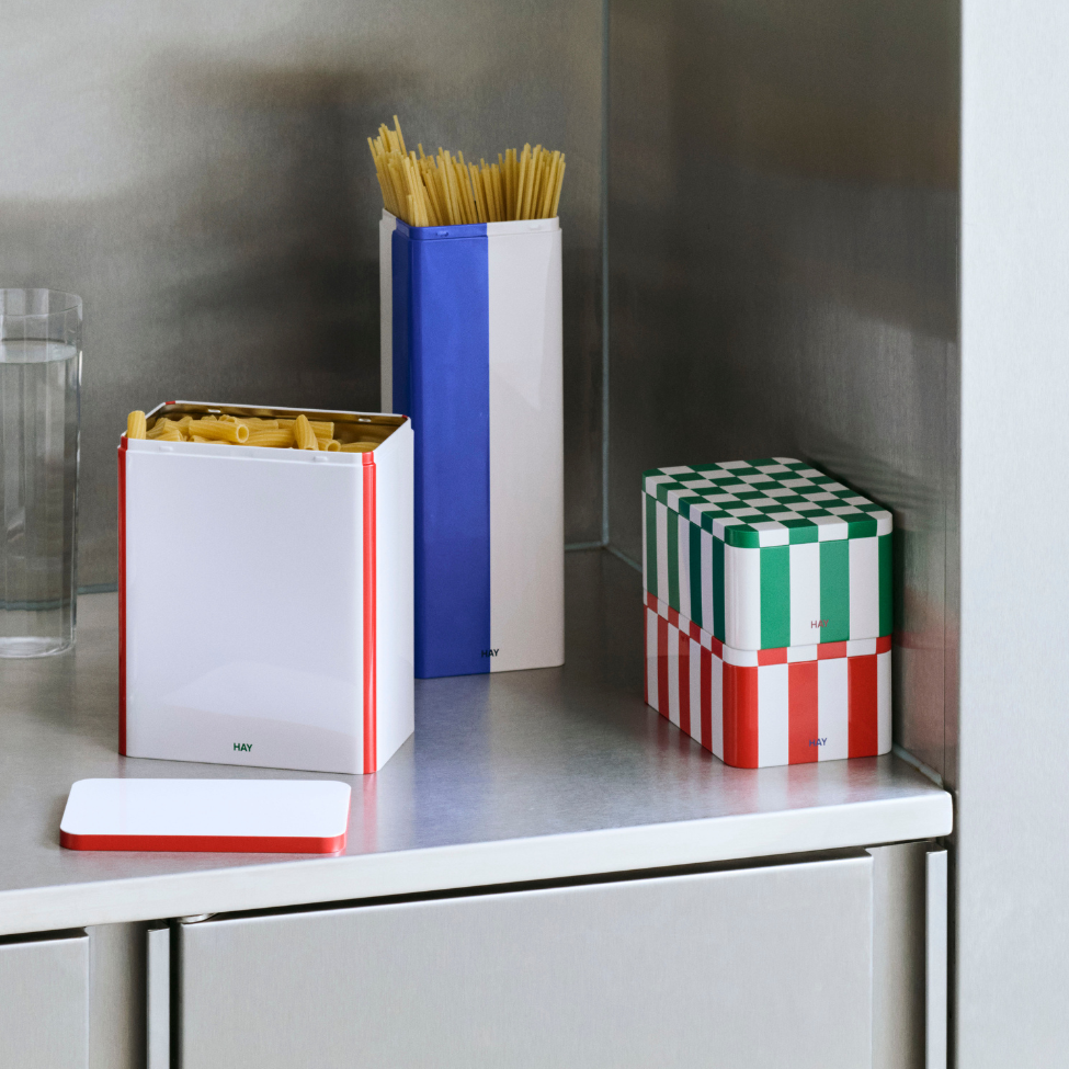 Tin Container, Small, Green/Off White