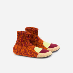 Flip Dot Knit Sock Slippers | Lime Wine Red / M/L
