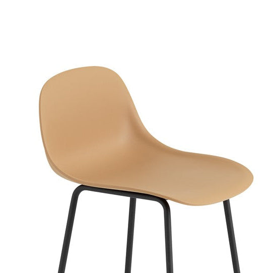 Fiber Stool with Backrest, tube base, 65cm, Ochre/Black