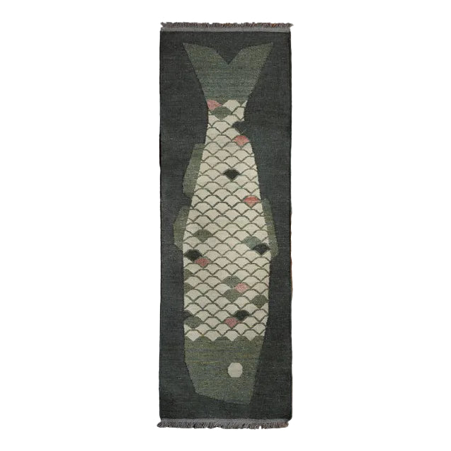 Lucky Fish Rug, 2'3" x 7', Green