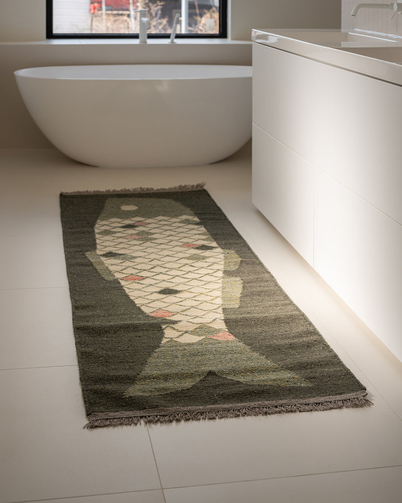 Lucky Fish Rug, 2'3" x 7', Green