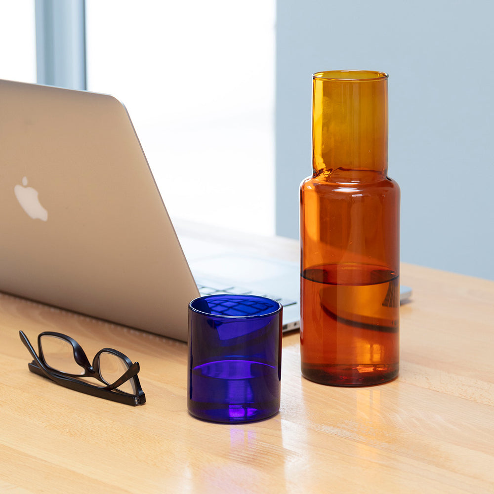 Duo Tone Glass Carafe, Amber / Cobalt