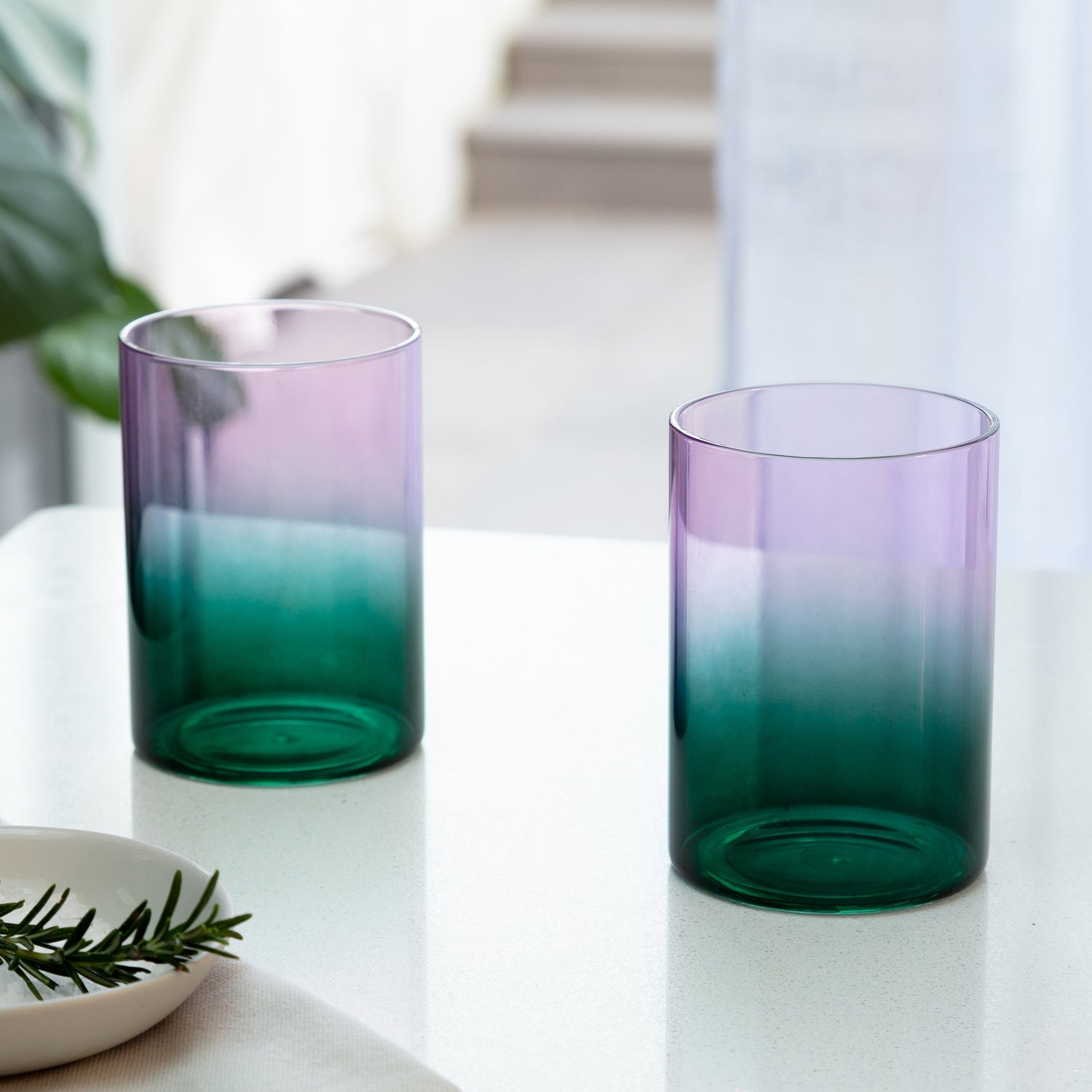Gradient Glass, Set of 2, Teal/Lilac