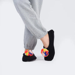 Marble Pom Knit Slippers | Black / S/M