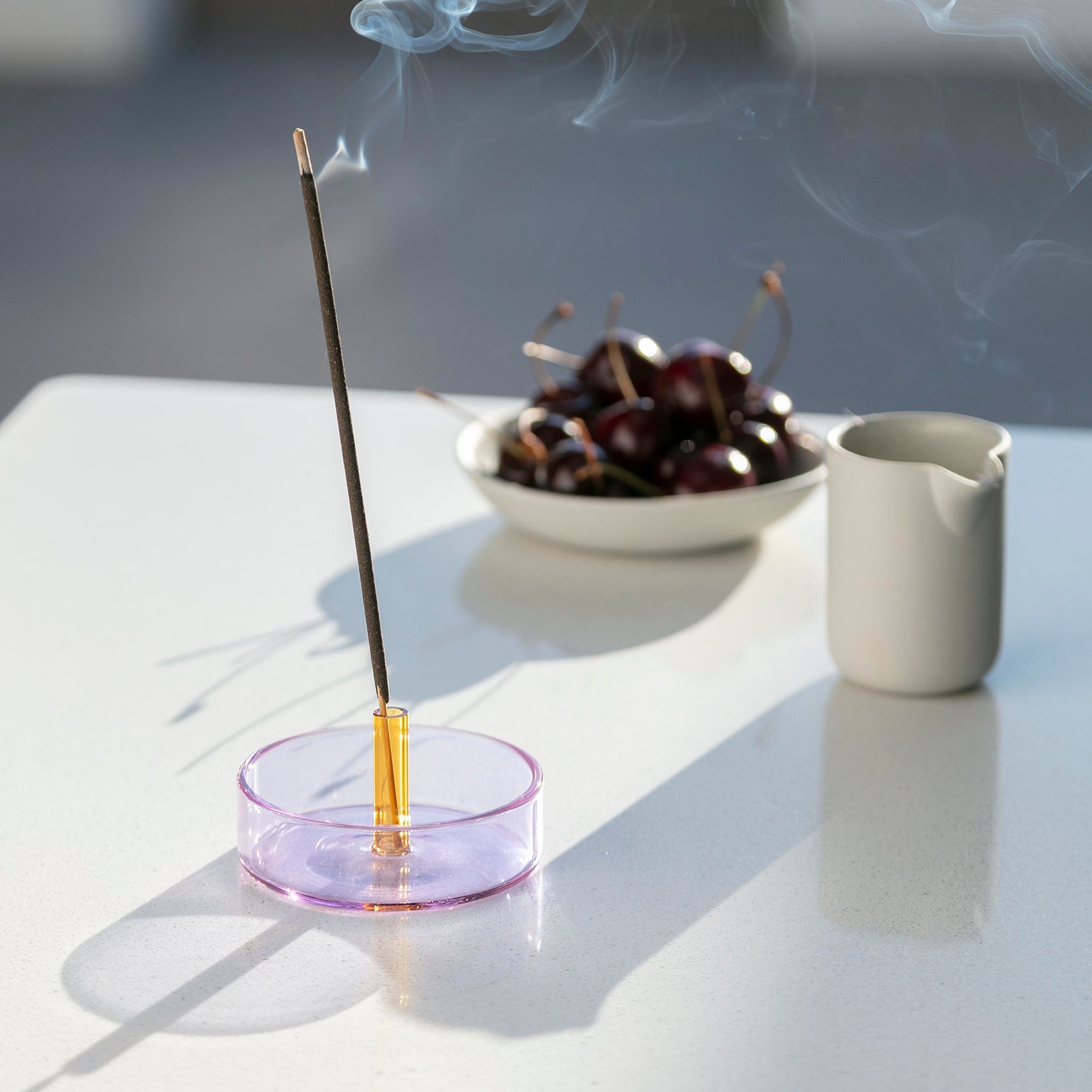 Duo Tone Glass Incense Holder, Lilac / Peach