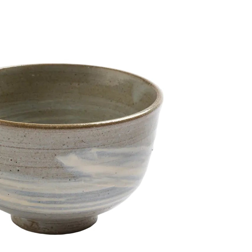 Japanese Matcha Bowl, Grey w/ White