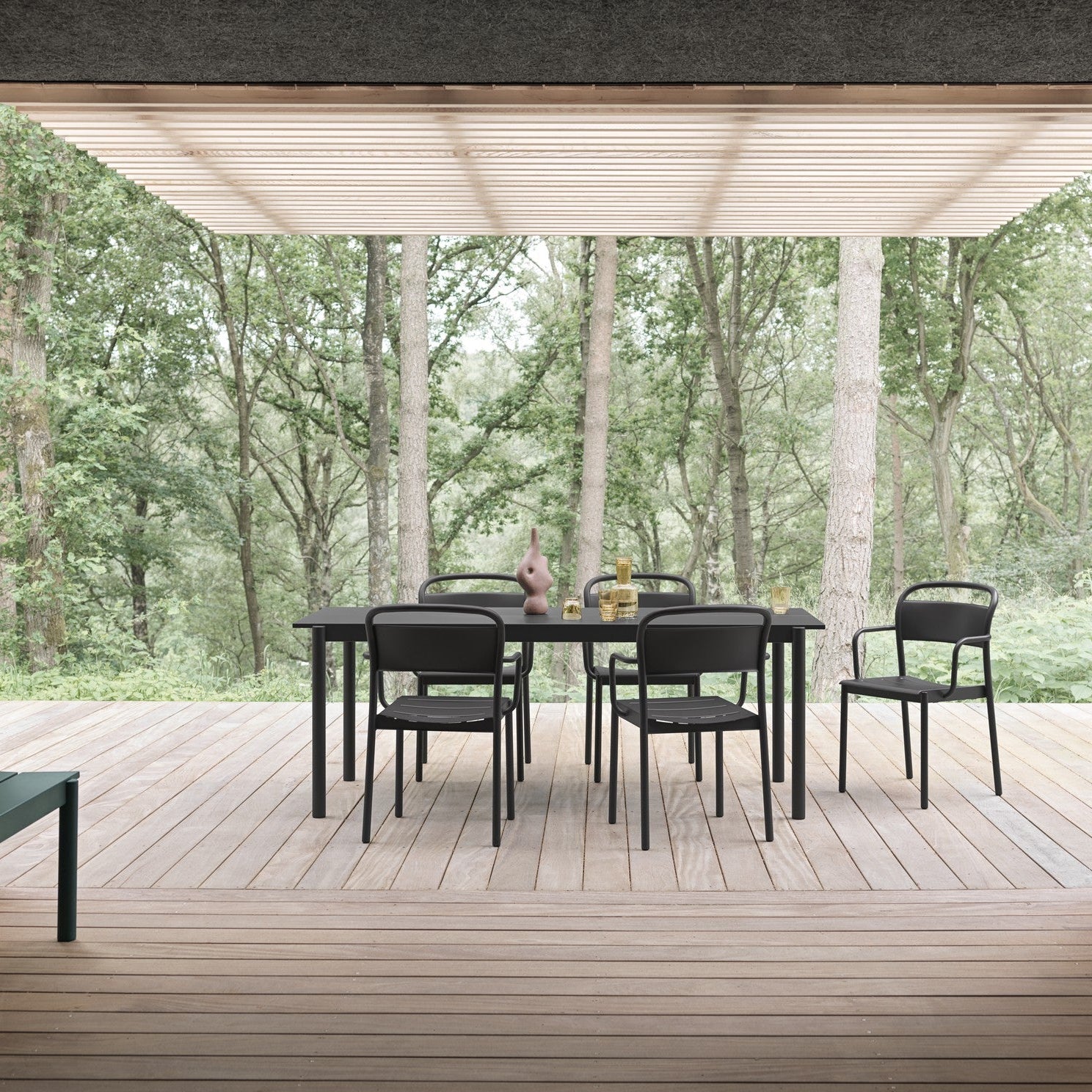 Linear Steel Arm Chairs,  Dark Green
