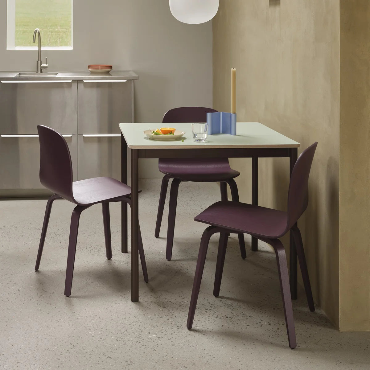 Visu Chair, Wood Base, Dark Plum