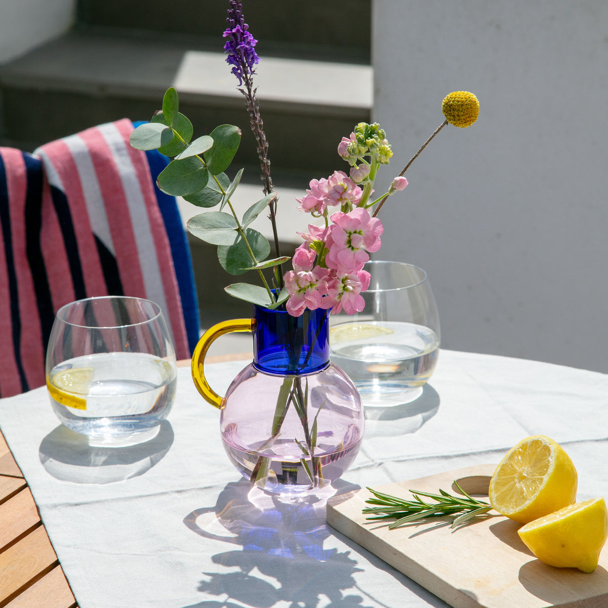 Pablo Glass Jug - Small - Pink Cobalt Yellow