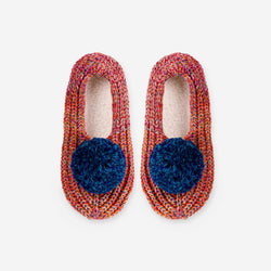 Super Mix Pom Knit Slippers | Red / S/M