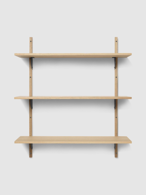 Sector Shelf, Triple, Wide Natural Oak/Black Brass