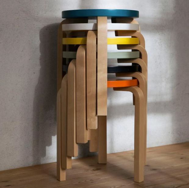 Artek Stool 60, Legs Natural Lacquered, Seat Black Lacquered Artek Stool 60, Legs Natural Lacquered, Seat Black Lacquered