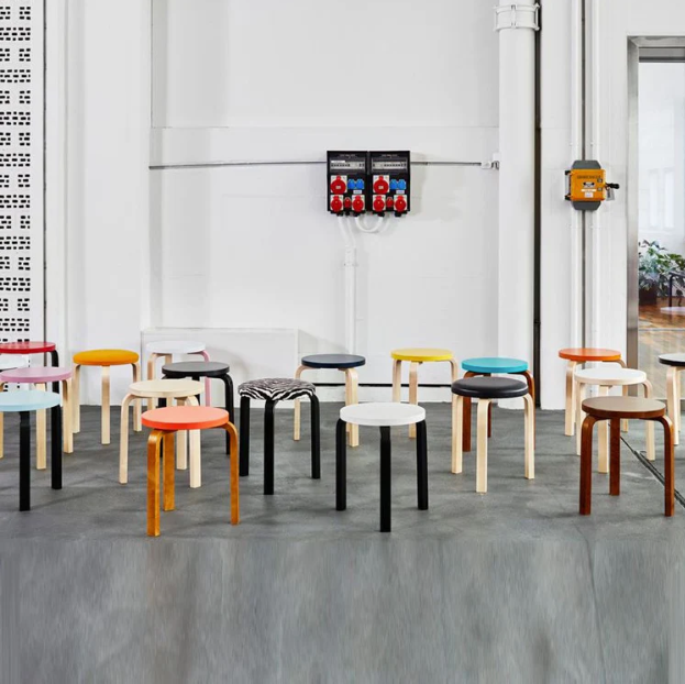Artek Stool 60, Legs Natural Lacquered, Seat Birch Veneer