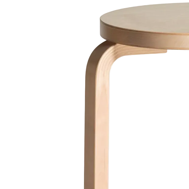 Artek Stool 60, Legs Natural Lacquered, Seat Blue Lacquered
