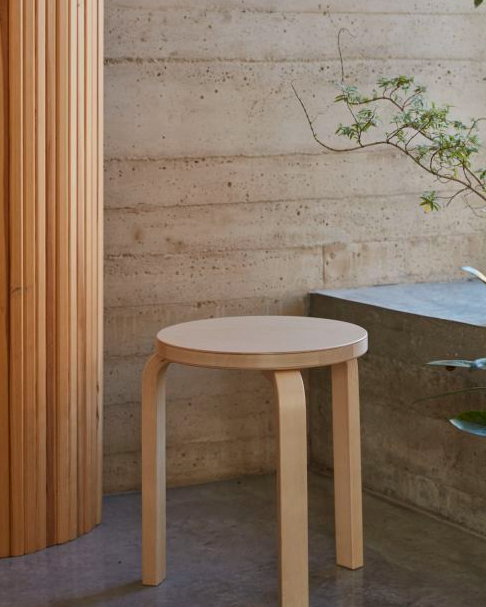 Artek Stool 60, Legs Natural Lacquered, Seat Birch Veneer