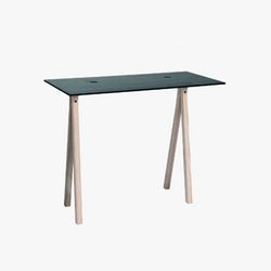 2-DOTS Console (White) Solid Black Stained Top/Ash Wood Trestle