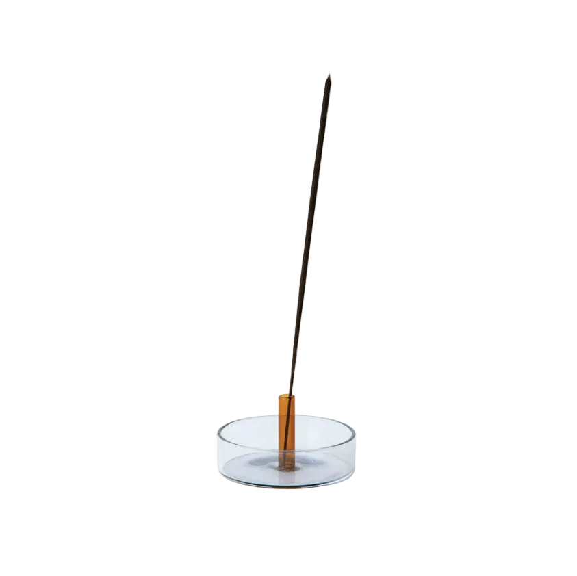 Duo Tone Glass Incense Holder, Smoke / Amber