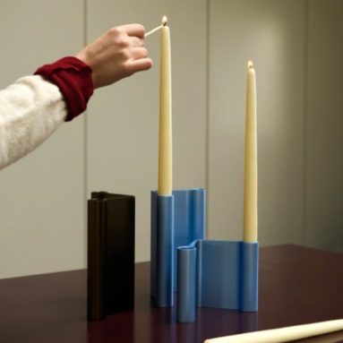 Pair Candleholder, 7" Light Blue