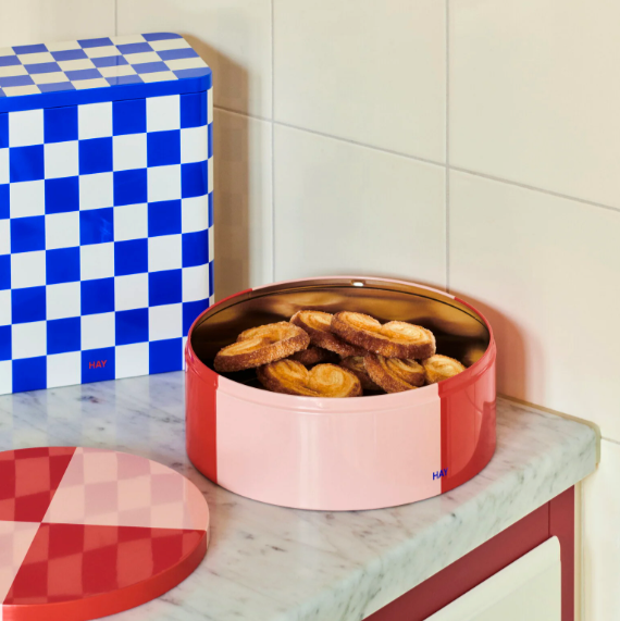 Tin Container, Round, Red/Soft Pink