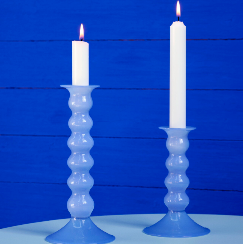 Wavy Candleholder, Medium, Jade Light Blue