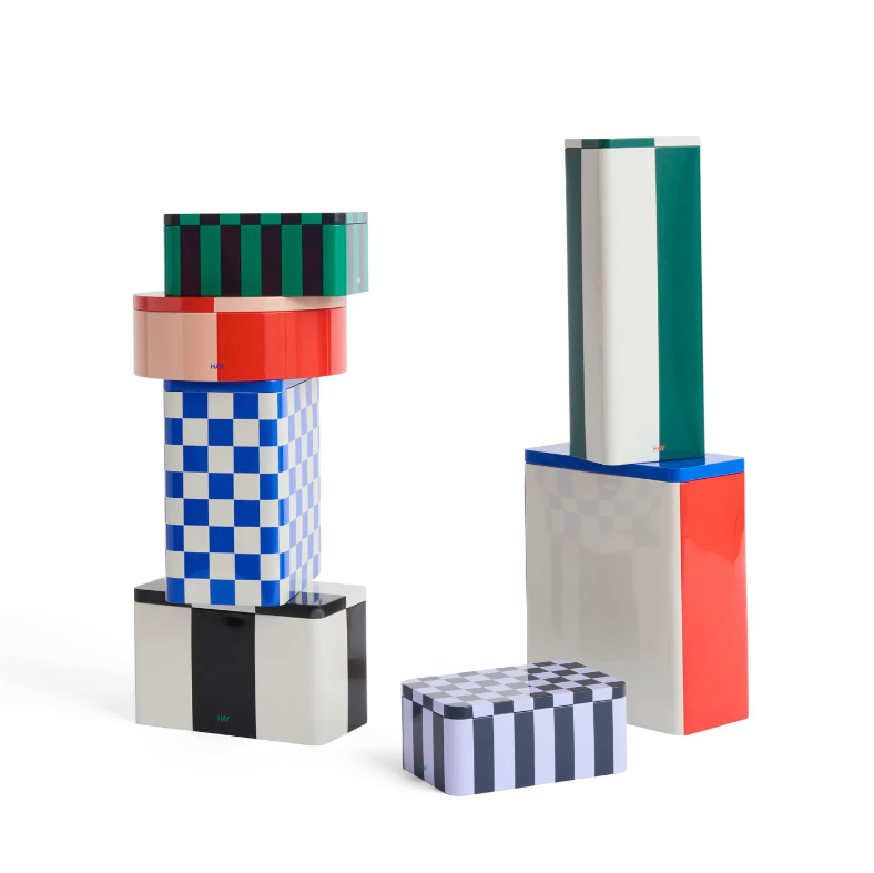 Tin Container, Slim, Green/Off White