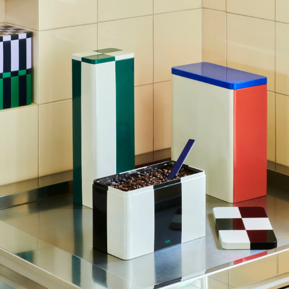 Tin Container, Slim, Green/Off White