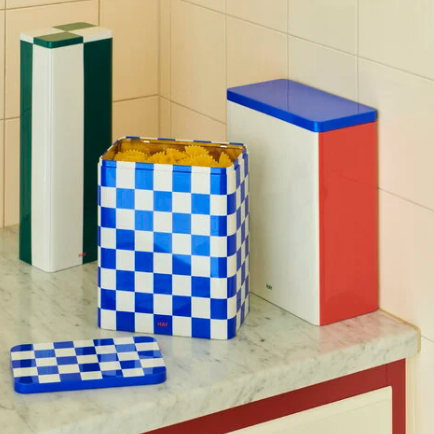 Tin Container, Large, Blue/Off White