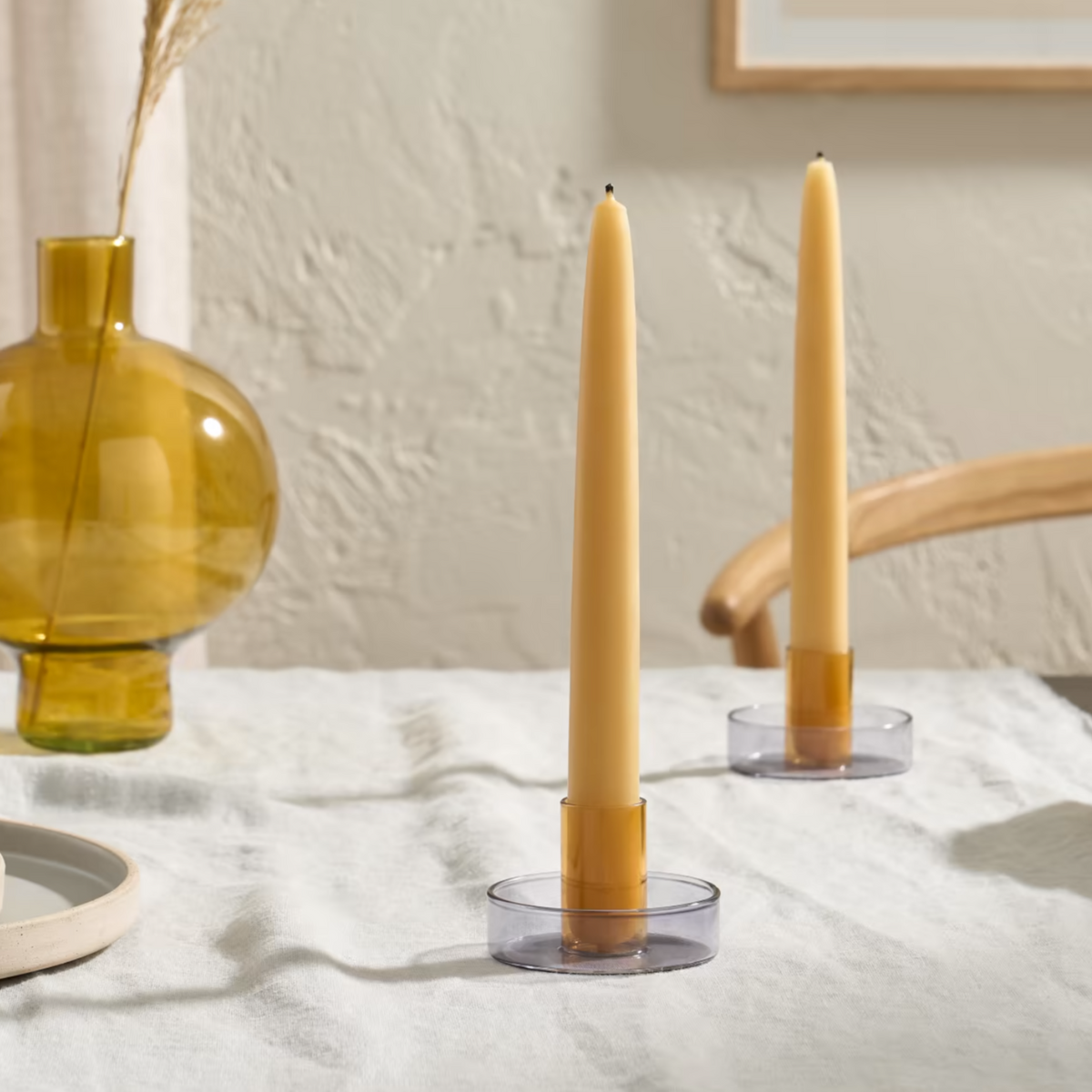 Duo Tone Glass Candle Holder, Smoke / Amber