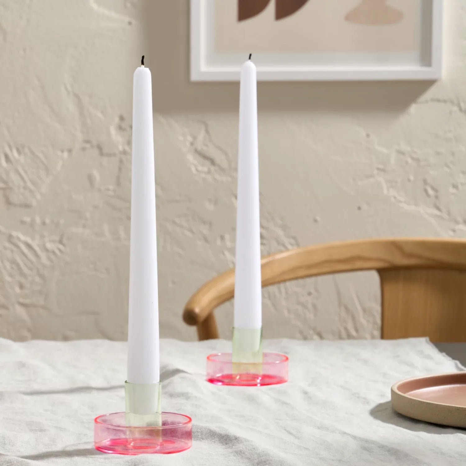 Duo Tone Glass Candle Holder, Pink / Green
