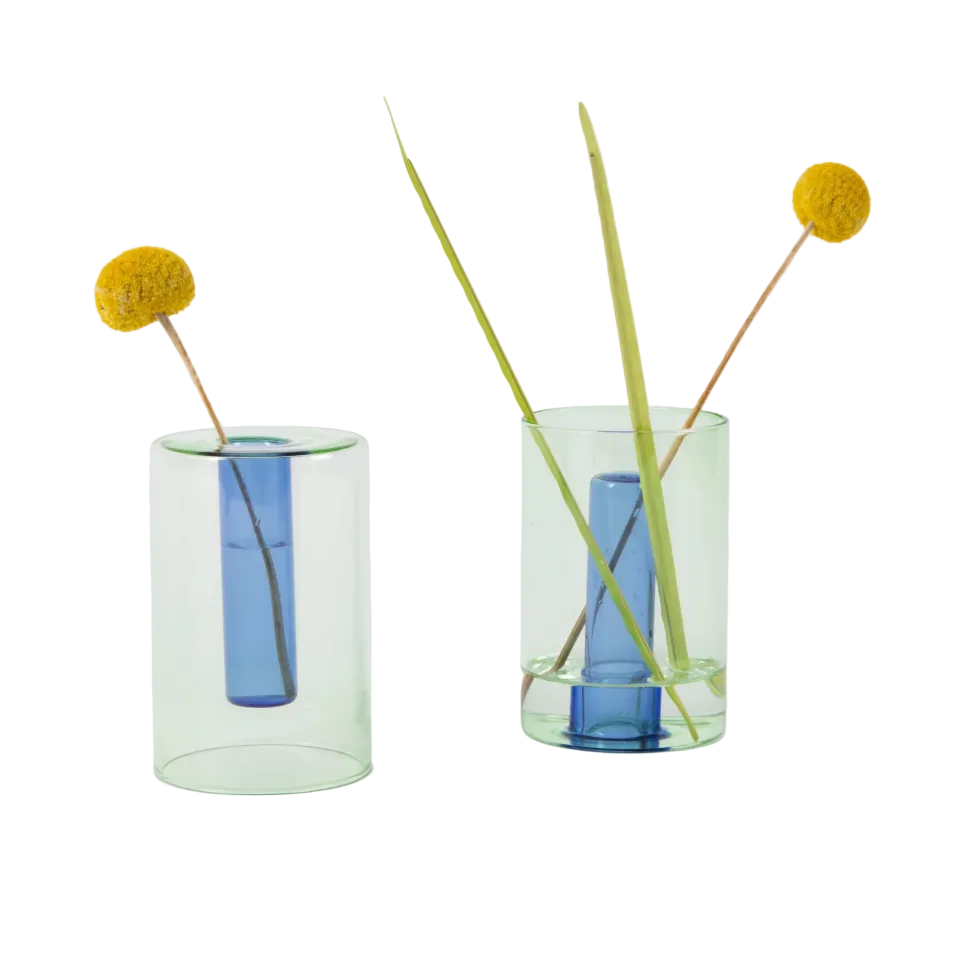 Reversible Glass Vase- Small - Green / Blue