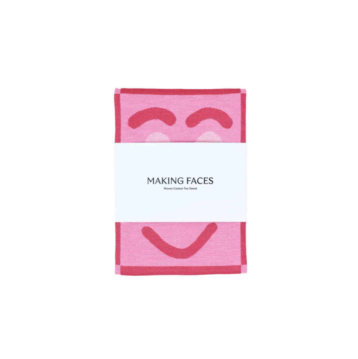 Making Faces Pink/Maroon Tea Towel
