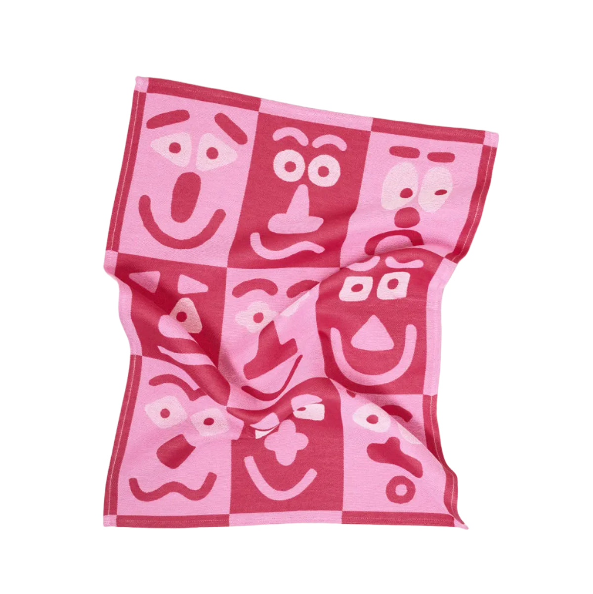 Making Faces Pink/Maroon Tea Towel