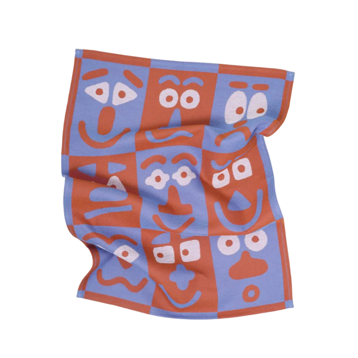Making Faces Blue/Brown Tea Towel