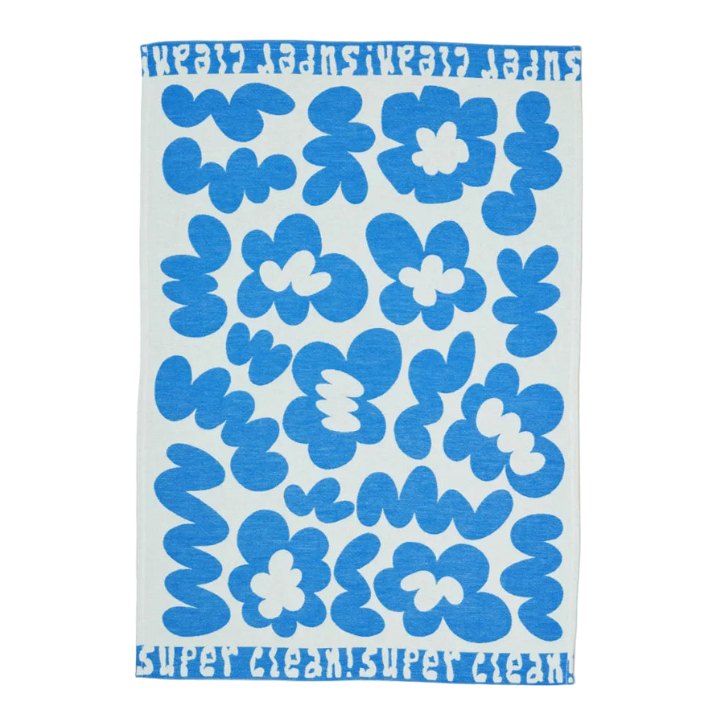 Super Clean Flowers Blue/Natural Tea Towel