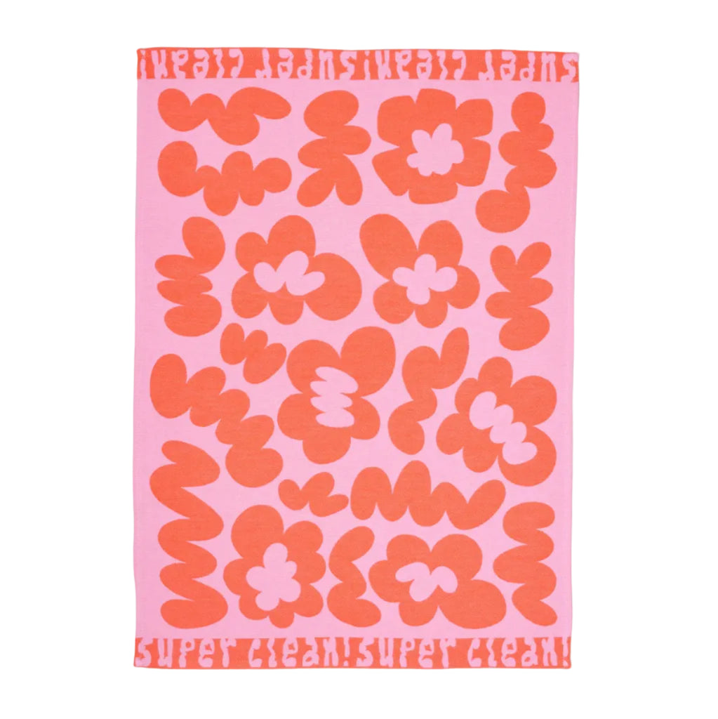 Super Clean Flowers Pink/Warm Red Tea Towel