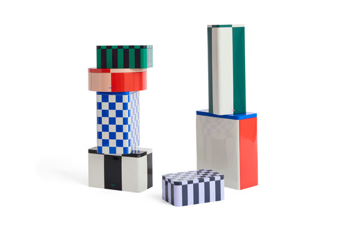 XL Off-white, blue and red Tin Container