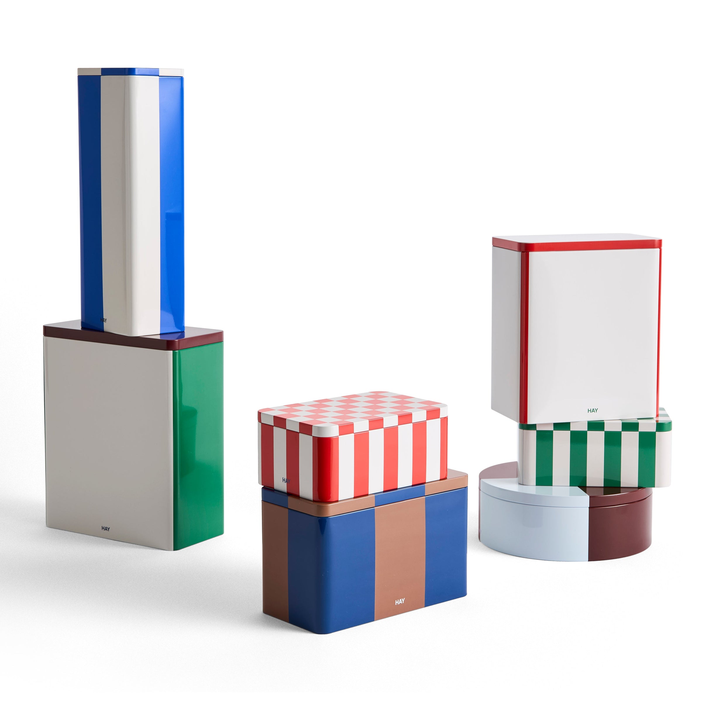 Tin Container, Round, Burgundy/Ice Blue