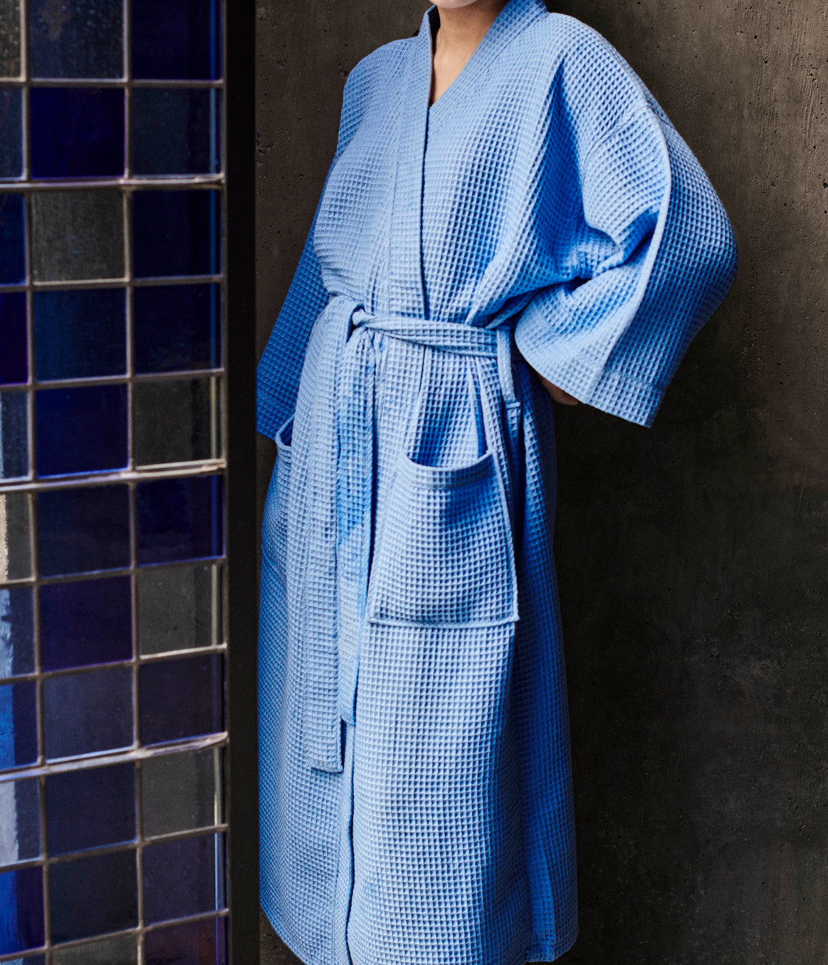 Waffle Bathrobes, Dusty Blue Multi