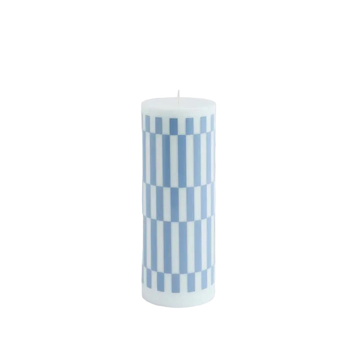 Column Candle, Large Blue/Dusty Blue