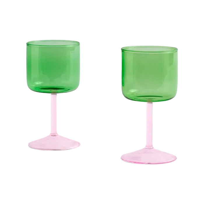 tint wine glasses, green/pink