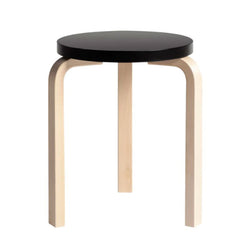 Artek Stool 60, Legs Natural Lacquered, Seat Black Lacquered